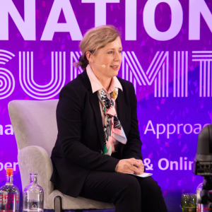 Věra Jourová speaking at the International AI Summit 2023